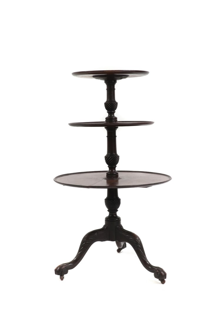 A mahogany three tier dumb waiter, (1 of 3)