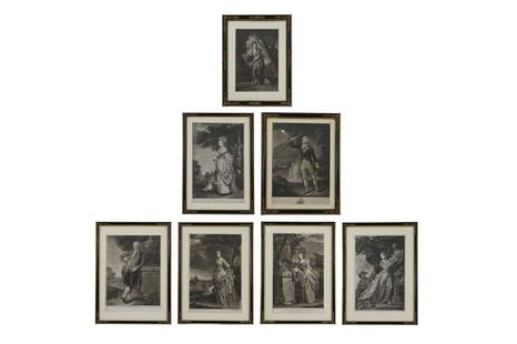 A set of seven portrait mezzotint engravings,: A set of seven portrait mezzotint engravings, late 18th century, to include: 'Sir Harbord Harbord, Bart', by John Raphael Smith, 'The Hon George Cranfield Berkeley', by Henry Birche, after Thomas Gain