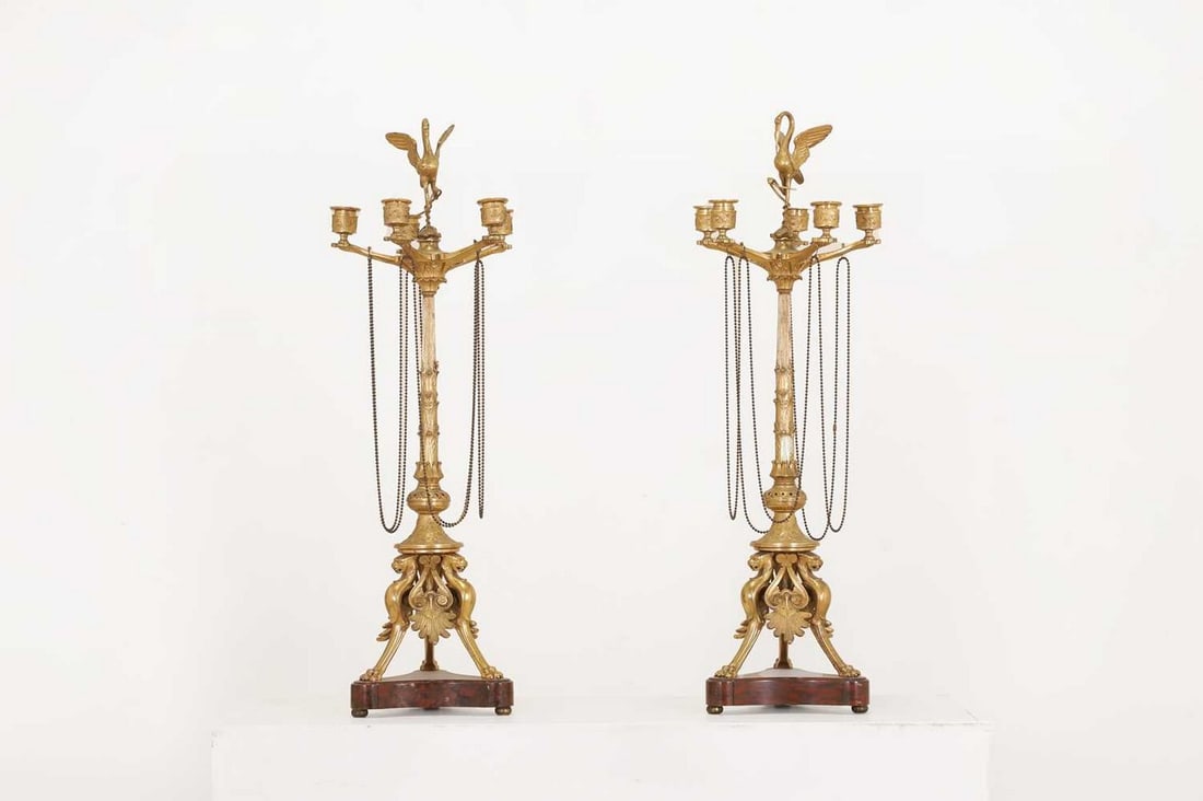 A pair of Napoleon III Empire-style gilt-bronze and marble candelabra, (1 of 7)