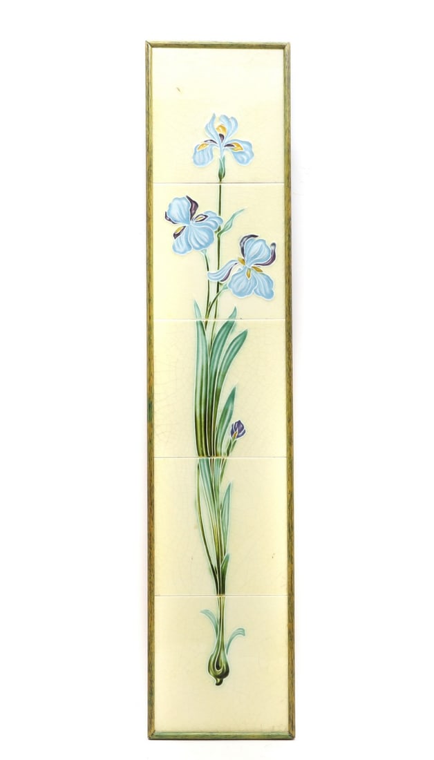 A set of five Art Noueveu fireplace tiles, (1 of 2)