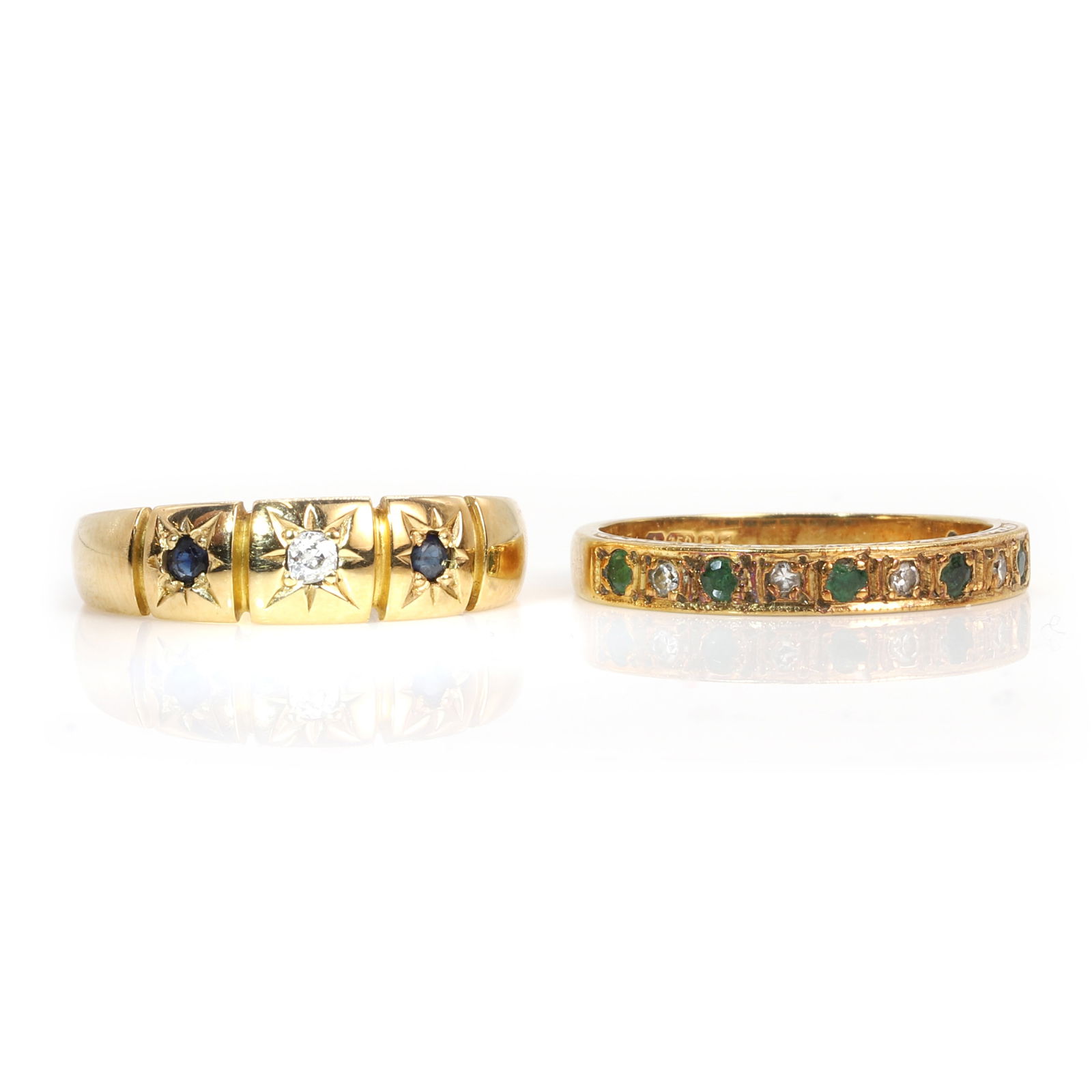An antique 18ct gold gypsy ring and a half-eternity ring, (1 of 3)