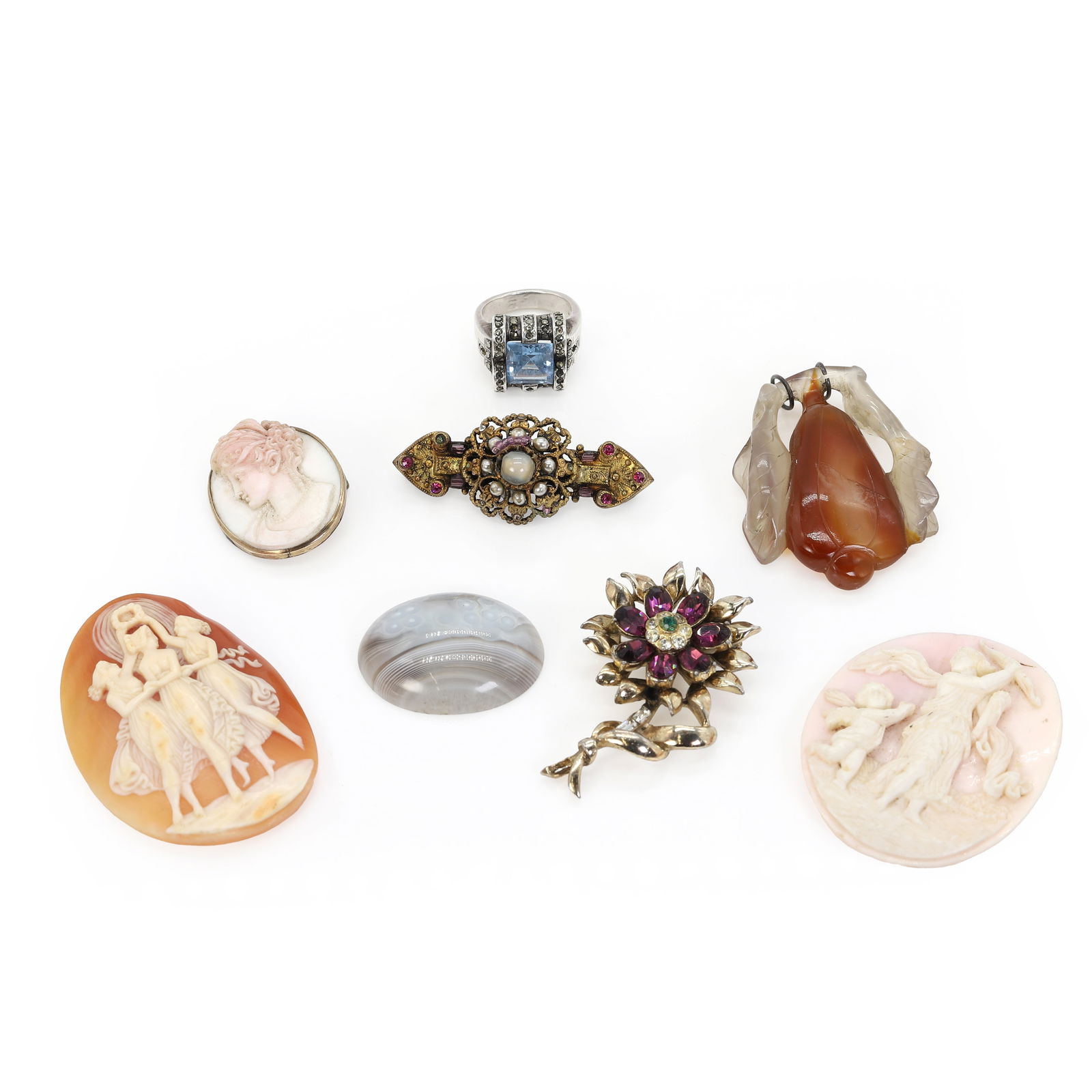 A group of hardstone, shell, silver, and costume jewellery, (1 of 1)