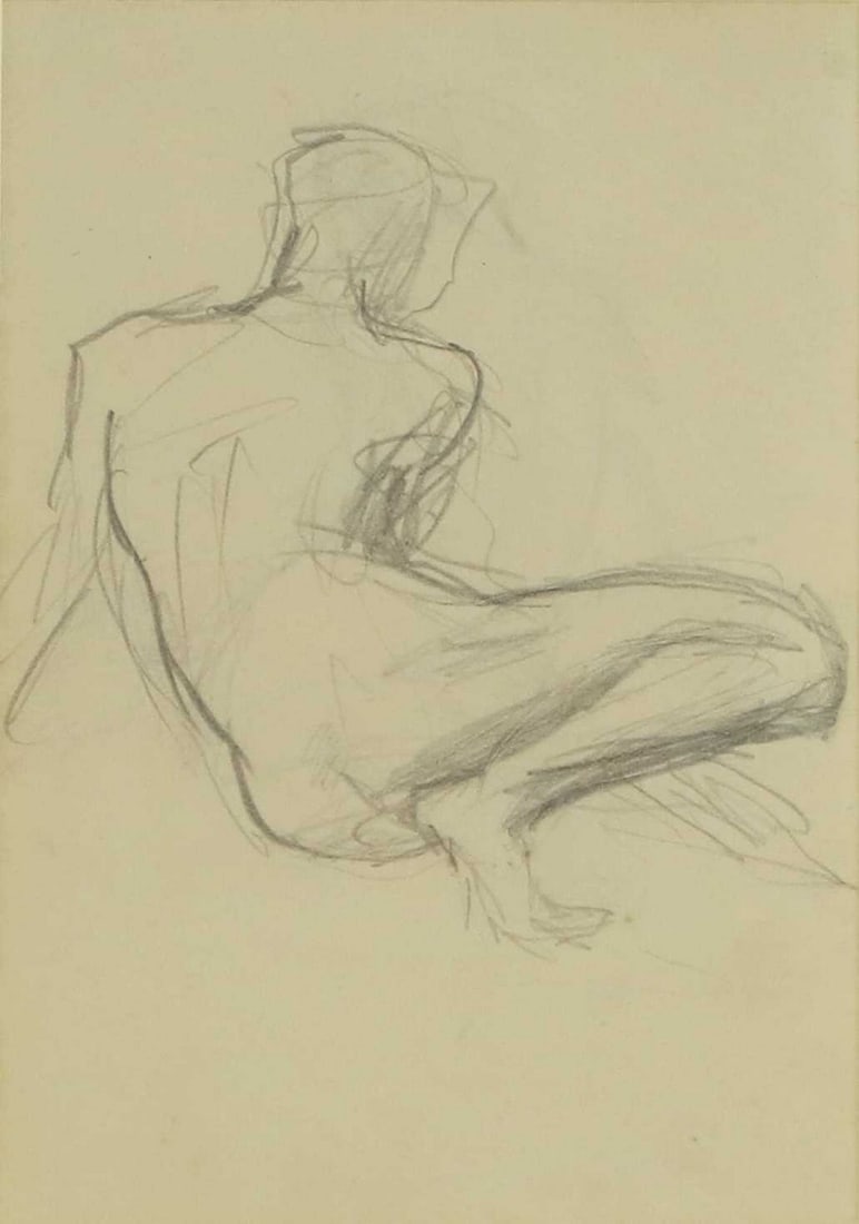 Attributed to Henry Scott Tuke RA RWS (1858-1929): Attributed to Henry Scott Tuke RA RWS (1858-1929) Male figure study; verso another study pencil 17 x 11.5cm Condition Report: Framed: 26.5 x 20.5cm Time staining with light handling creases. Some disc