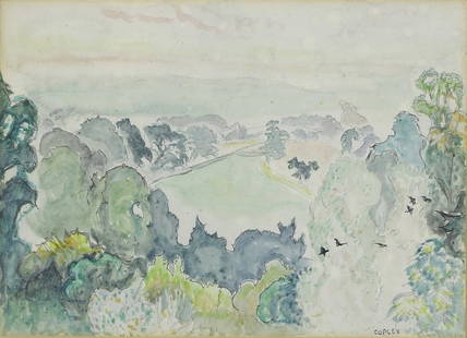 John Copley RBA (1875-1950): John Copley RBA (1875-1950) A view of fields and trees signed 'COPLEY' l.r., pencil and watercolour 24.5 x 34.5cm Condition Report: Framed: 47.5 x 56.5cm Some small spots of foxing starting to emerge.