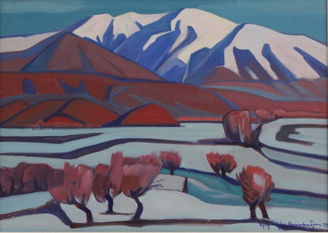 Artashes Abraamyan (Armenian, 1921-2003): Artashes Abraamyan (Armenian, 1921-2003) 'Summer Blossom' signed in Cyrillic and dated '1972' l.r., also signed, inscribed with title and dated verso, oil on canvas 53 x 73cm Condition Report: Framed: