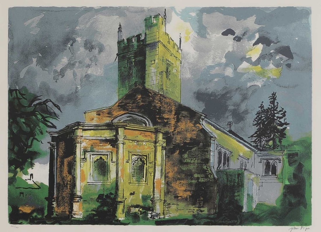 ▲ John Piper CH (1903-1992): ▲ John Piper CH (1903-1992) 'Sunningwell, Oxfordshire' (Levinson 377) lithograph in colours, 1985, signed 'John Piper' in pencil l.r. and numbered '35/70', published by Marlborough Fine Art plat