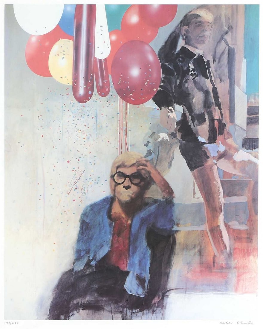 ▲ Sir Peter Blake RA (b.1932): ▲ Sir Peter Blake RA (b.1932) 'David Hockney in a Hollywood/Spanish Interior', 1965 offset lithograph in colours, signed 'Peter Blake' in pencil l.r., numbered '193/250' image 45 x 37cm Conditio