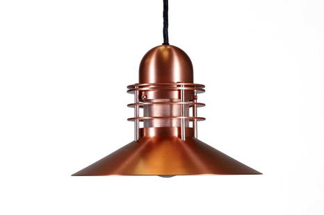 A Danish 'Nyhavn' copper pendant light,: A Danish 'Nyhavn' copper pendant light, modern, originally designed in 1976 by Alfred Homann and Ole Valdemar Kj&#230;r for Louis Poulsen, 31cm diameter 21cm high Provenance: Cameron Peters Fine Light