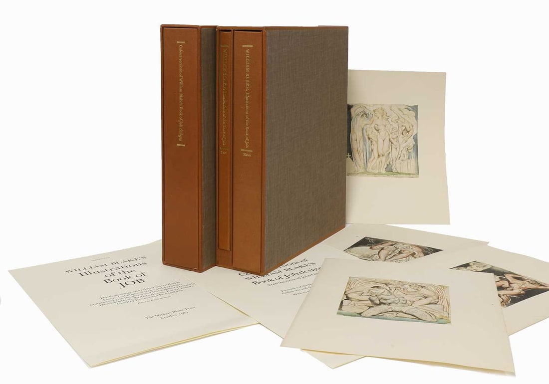 BLAKE, William:: BLAKE, William: Trianon Press: William Blake's Illustrations of the Book of Job, 6 vol. in 2 large boxes, Numbered Limited Edition: 23 of 250 sets. For the William Blake Trust, Trianon Press, 1987. F