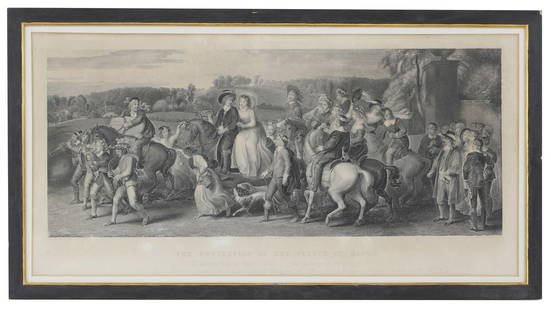 After Thomas Stothard: After Thomas Stothard 'The Procession of the Flitch of Bacon', engraved by James Henry Watt, framed and glazed, 40 x 81cm Condition Report: Slightly foxing/fading and creasing visible. Not inspected o