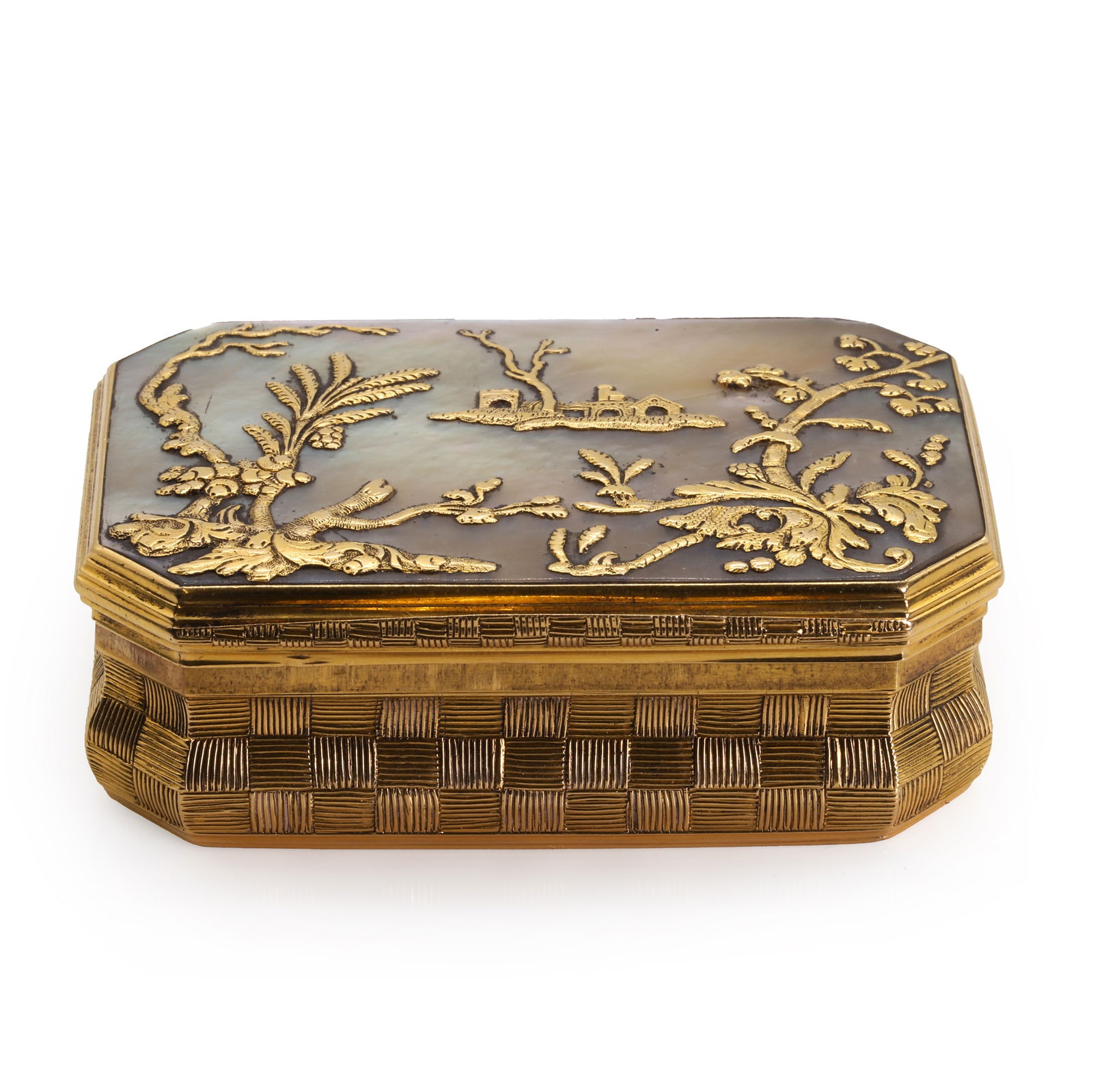 A gold and mother of pearl snuffbox, (1 of 7)
