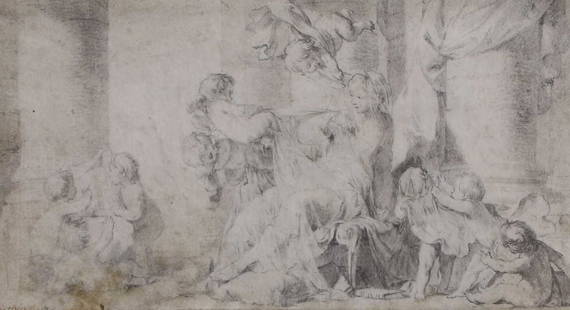 Charles-Nicolas Cochin (French, 1715-1790): Charles-Nicolas Cochin (French, 1715-1790) Venus surrounded by putti signed 'Cochin...' l.l., pencil 7 x 13cm Condition Report: Overall: 33 x 41.5cm Light cockling and foxing. Staining to the lower an