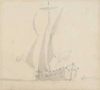 Willem van de Velde the Younger (Dutch, 1633-1707): Willem van de Velde the Younger (Dutch, 1633-1707) An English yacht under sail with initials 'W.V.V.J' l.l., black chalk and grey wash 19.5 x 22cm Provenance: Sotheby's, New York, 25 January 2017, lot