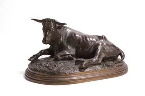 Rosa Bonheur (French, 1822-1899): Rosa Bonheur (French, 1822-1899) A resting bull bronze with brown patination, signed 'Rosa B', with 'Peyrol' foundry stamp 29cm wide 17cm deep 16cm high Condition Report: We believe the work to be c.1