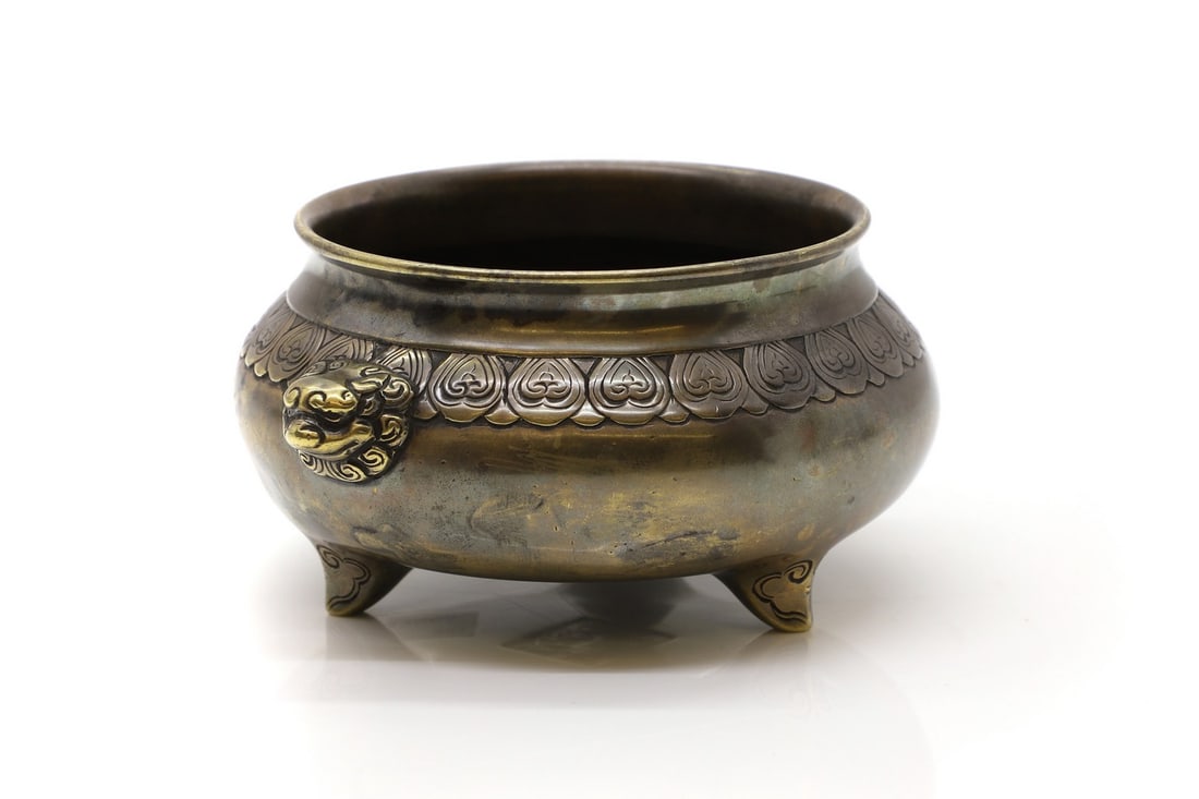 A Chinese brass incense burner, (1 of 3)