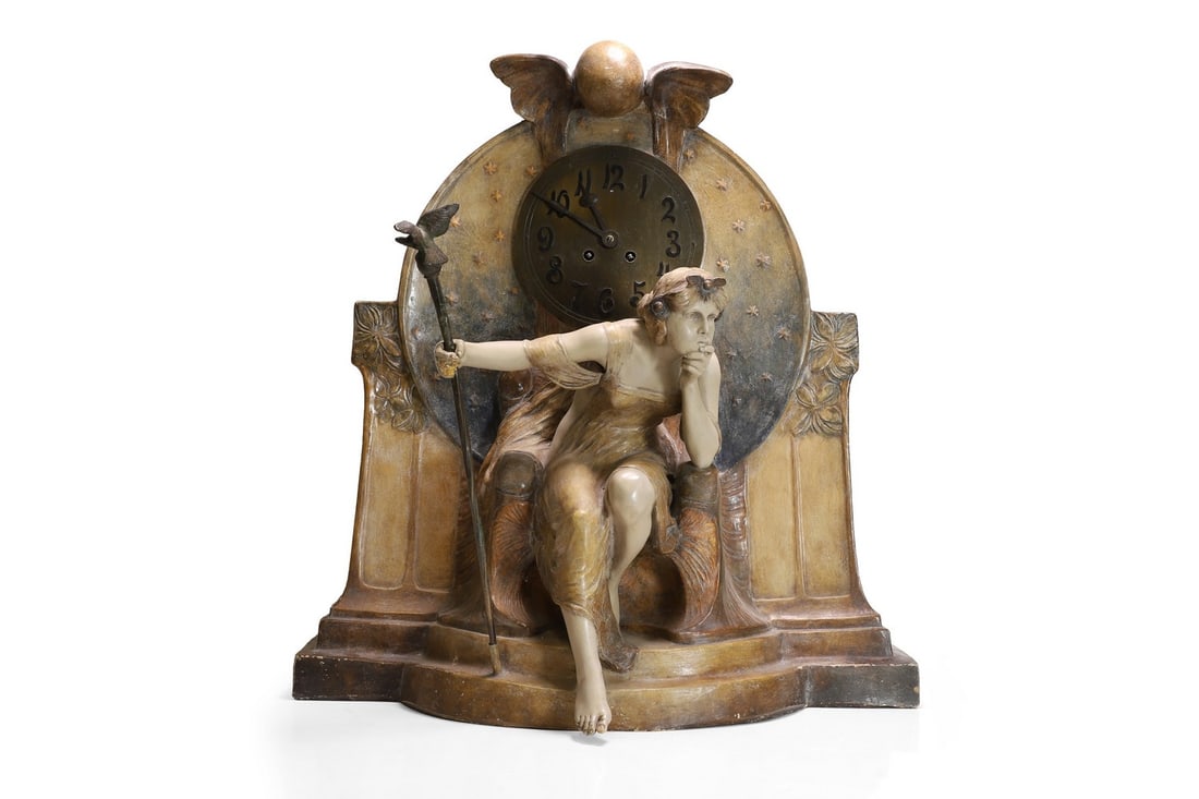 A large Austrian Goldscheider stoneware clock, (1 of 5)
