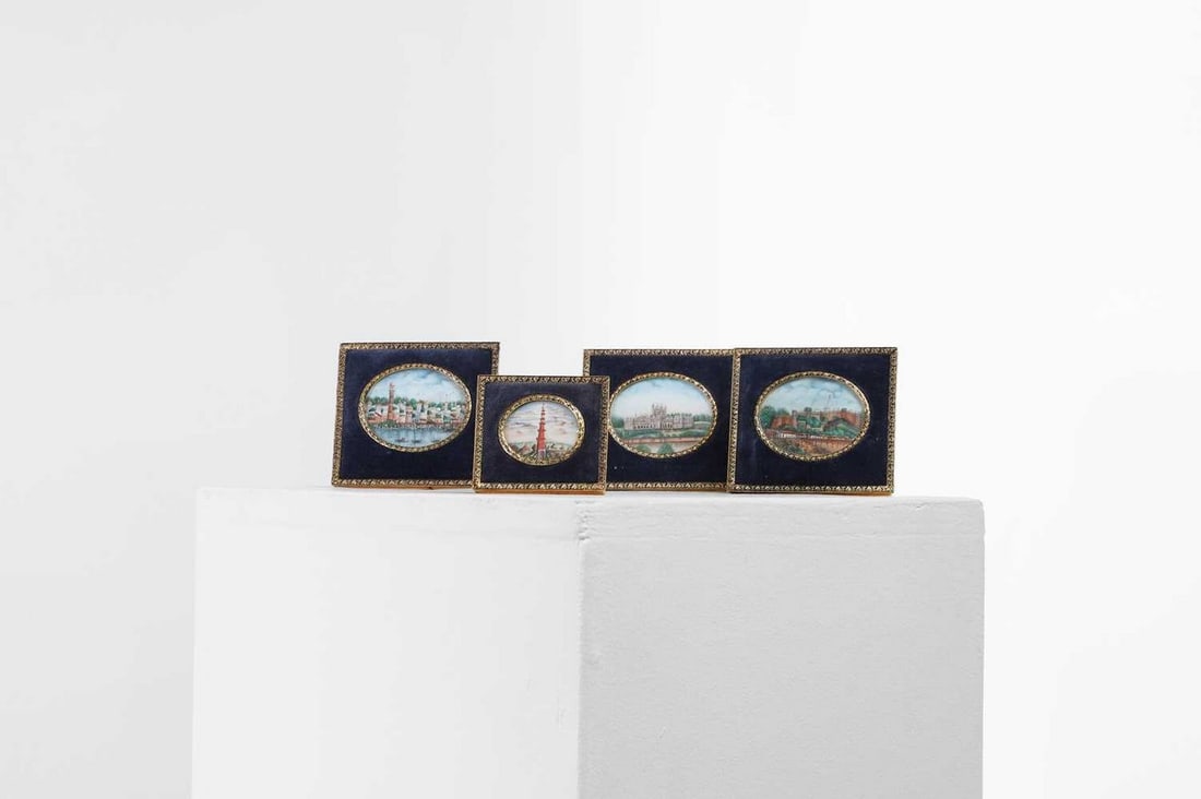 A set of four Company School miniature paintings on ivory, (1 of 8)