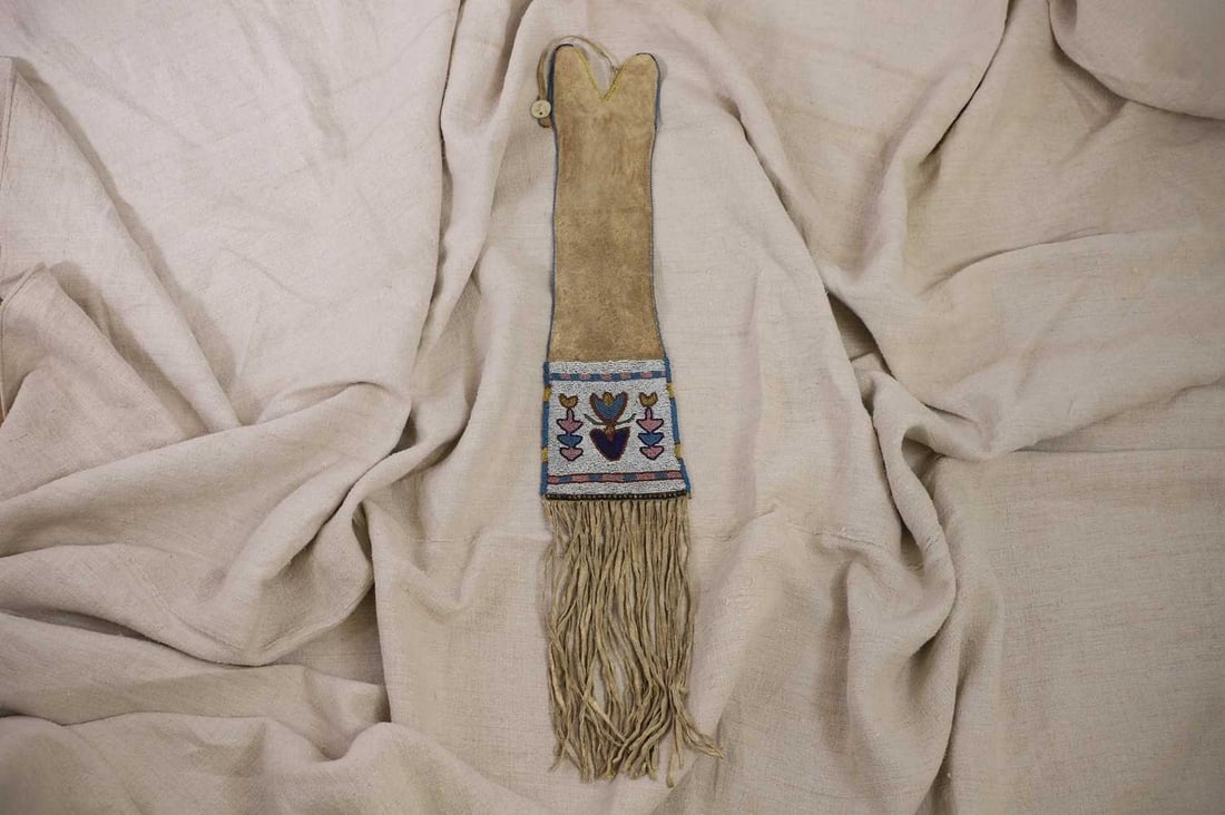 A Native American beaded hide tobacco or pipe bag, (1 of 3)