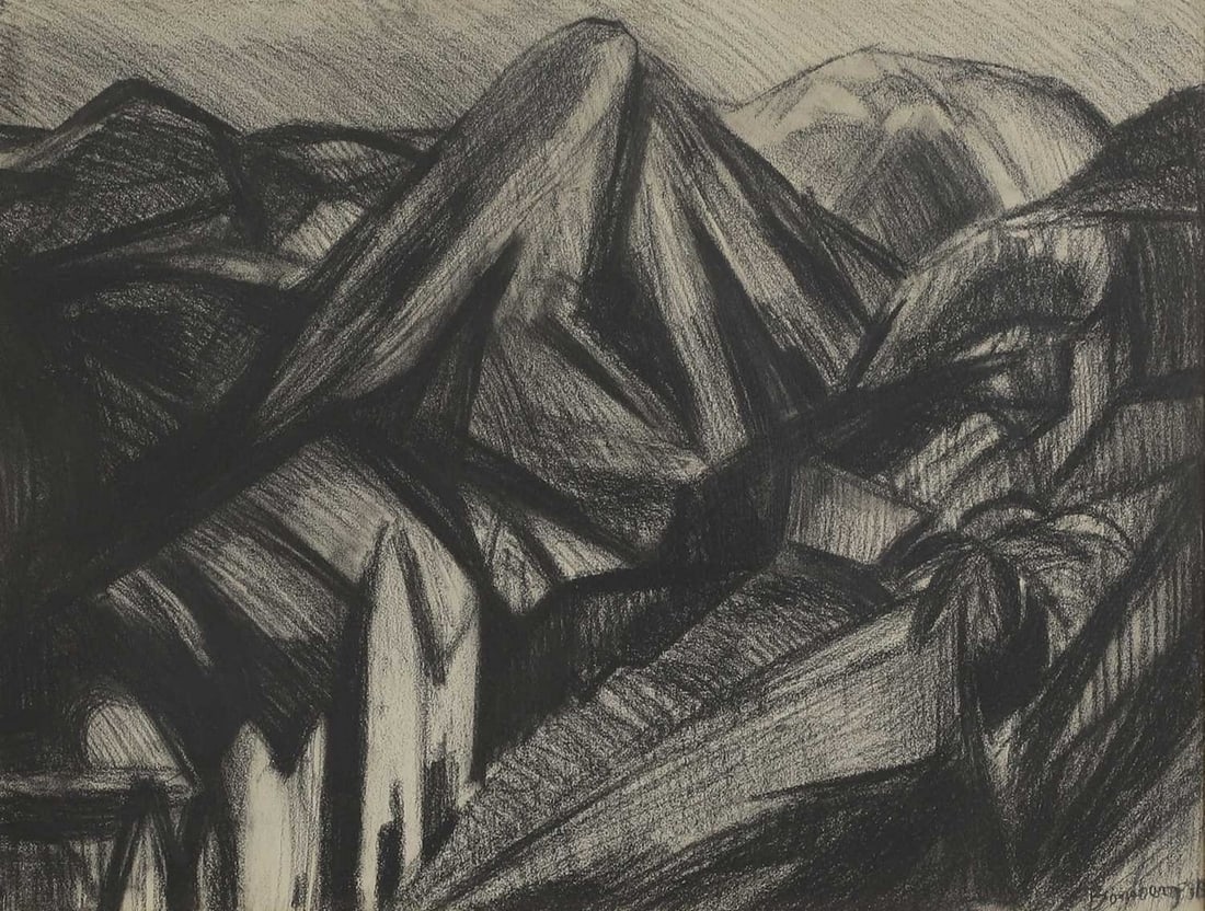 ▲ David Bomberg (1890-1957): ▲ David Bomberg (1890-1957) Ronda, Asturias signed 'Bomberg' and indistinctly dated '36 (?) l.r., charcoal 45.5 x 58cm Provenance: The Property of a London Collector. Condition Report: Framed: 8