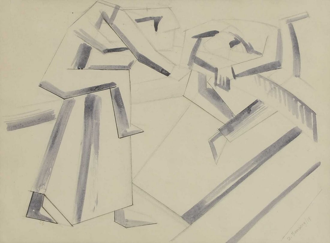▲ David Bomberg (1890-1957): ▲ David Bomberg (1890-1957) Untitled signed and dated 'D. Bomberg/19' l.r., pencil and watercolour 28 x 37.5cm Provenance: The Property of a London Collector. Condition Report: Framed: 53.5 x 62