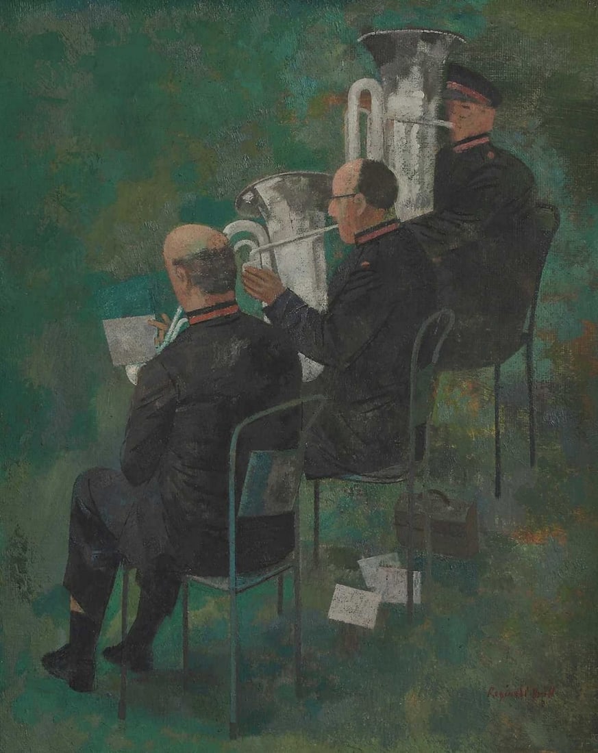 ▲ Reginald Brill (1902-1974): ▲ Reginald Brill (1902-1974) 'Silver Band' signed 'Reginald Brill' l.r., also signed and inscribed with title on a label verso, oil on board 49 x 39cm Condition Report: Framed:60 x 49cm Appears