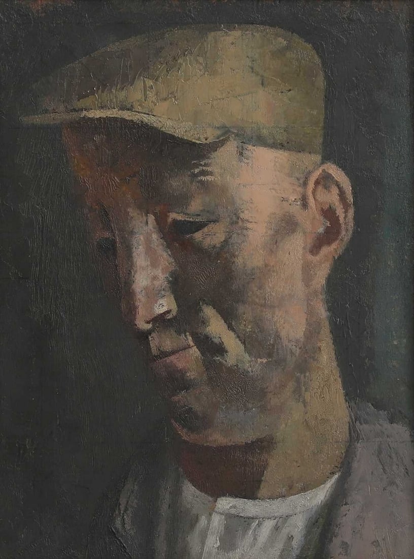 ▲ Reginald Brill (1902-1974): ▲ Reginald Brill (1902-1974) Head of a miner oil on board, squared for transfer 31 x 24cm Condition Report: Framed: 43.5 x 36cm Appears to be in good order. Not examined under UV light, for a fu