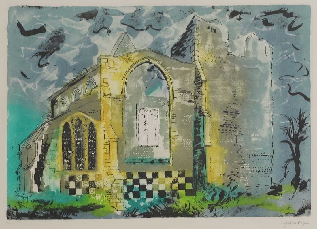 ▲ John Piper CH (1903-1992): ▲ John Piper CH (1903-1992) 'Little Cressingham, Norfolk' (Levinson 365) etching and aquatint in colours, signed 'John Piper' in pencil l.r. and numbered '10/100' plate 46 x 62.5cm Provenance: W