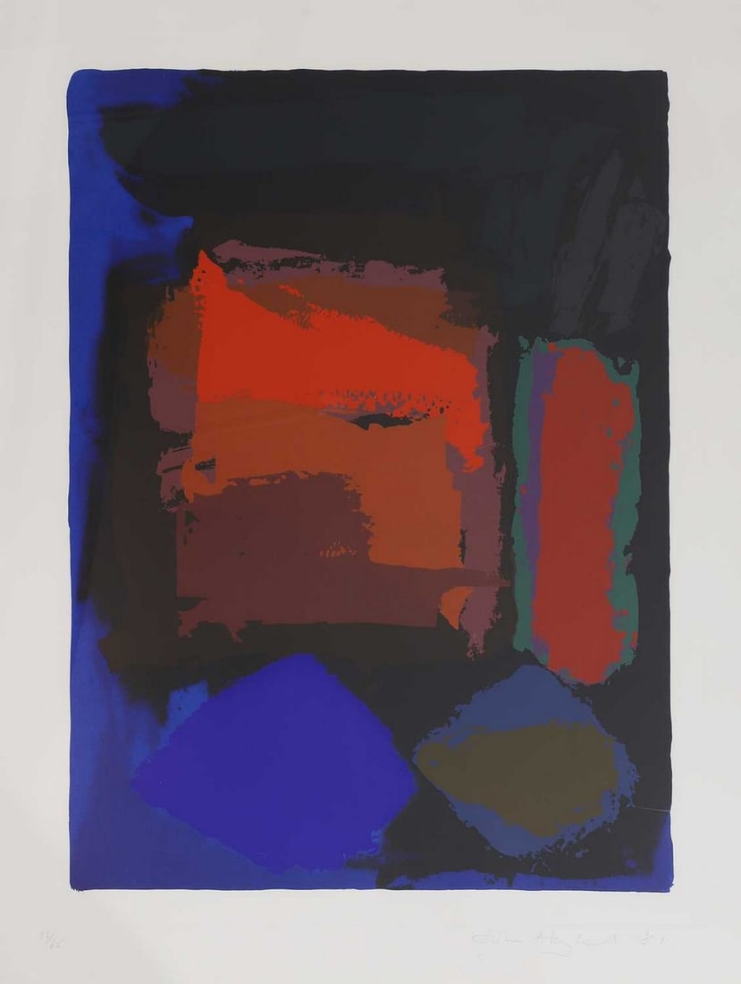 ▲ John Hoyland RA (1934-2011): ▲ John Hoyland RA (1934-2011) 'Xingu', screenprint in colours, signed and dated 'John Hoyland 81' in pencil l.r. and numbered '36/65' sheet 146 x 113cm Condition Report: Framed: 155 x 122cm The
