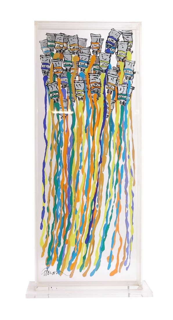 ▲ Fernandez Arman (French-American, 1928-2005): ▲ Fernandez Arman (French-American, 1928-2005) 'Harpe de Couleurs' (Harp of Colours), 1975 screenprint in colours on three sheets of Plexiglas, printed signature l.l., inscribed 'Artcurial' and