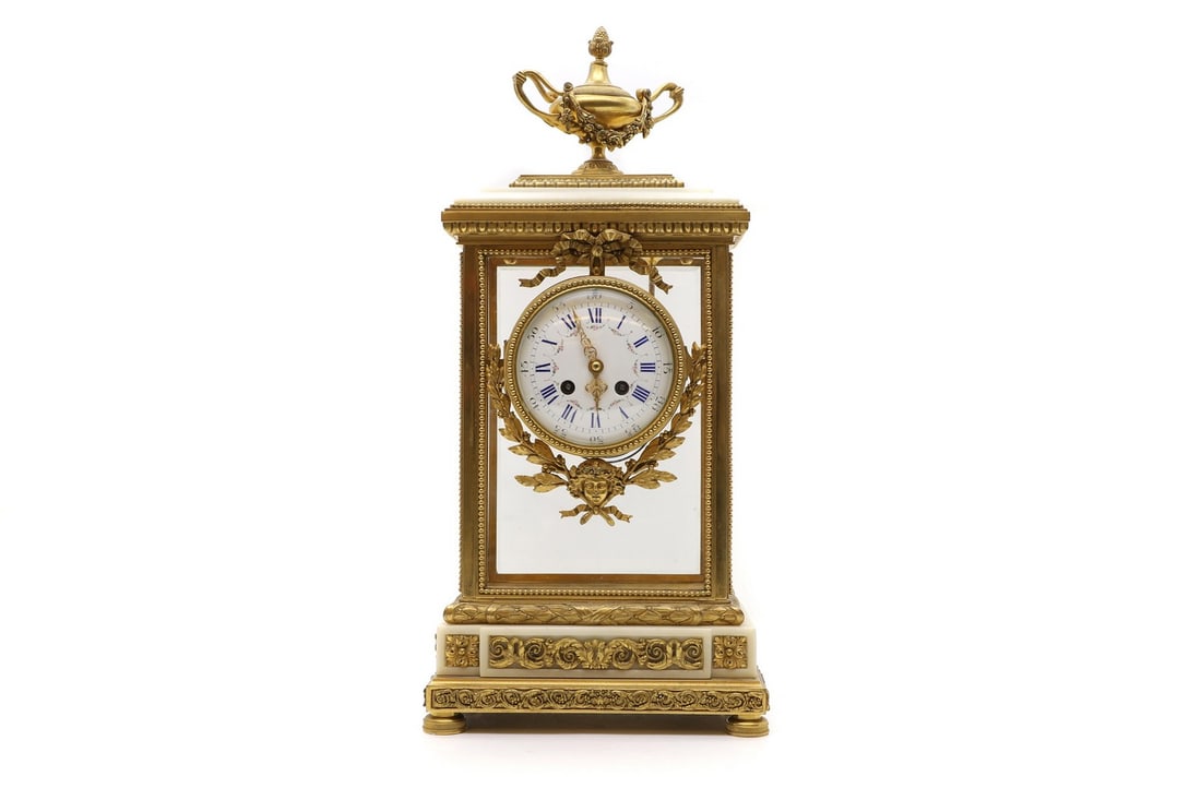 An Ormolu And White Marble Four Glass Mantel Clock, Auction
