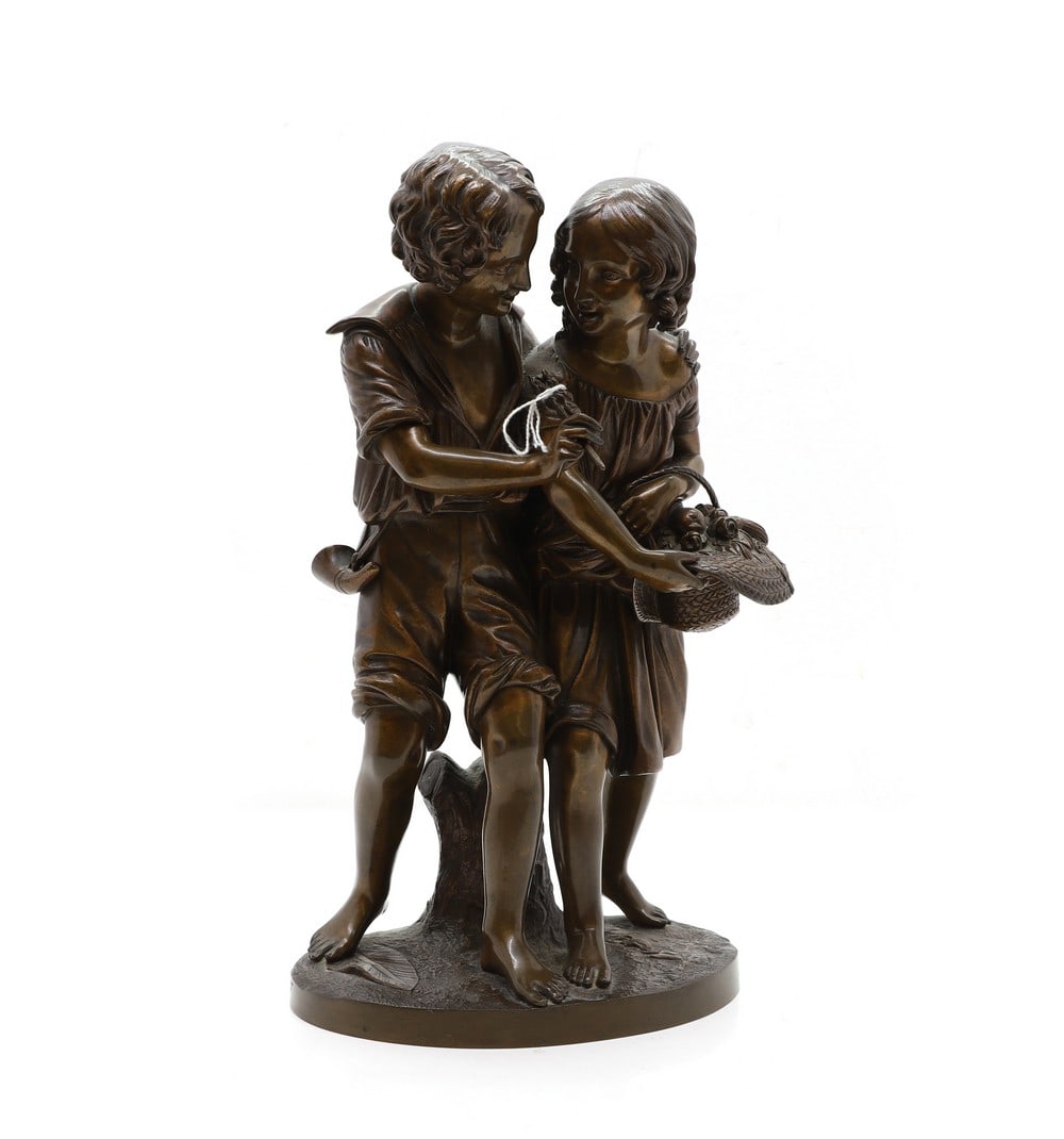 After Charles Cumberworth: After Charles Cumberworth a bronze group, Paul & Virginia, modelled as a boy and girl in a walking pose, 36cm high Condition Report: Minir surface scratches and blemishes, dust in crevices.
