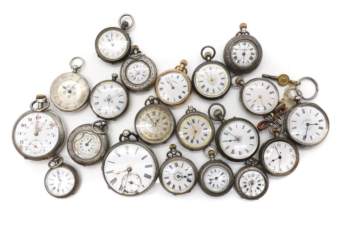 A group of twenty silver pocket and fob watches (1 of 3)