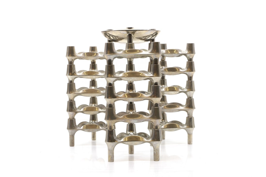 A Stoff Nagel BMF chrome modular candle holder, (1 of 2)