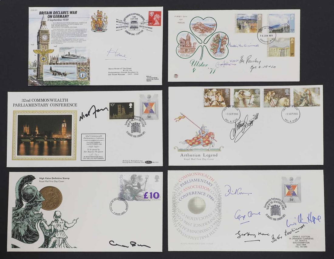 Eleven political signed first day covers,: Eleven political signed first day covers, to include; Boris Johnson, Gordon Brown, Tony Blair and multi-signed covers that include William hague and David Cameron (qty.)
