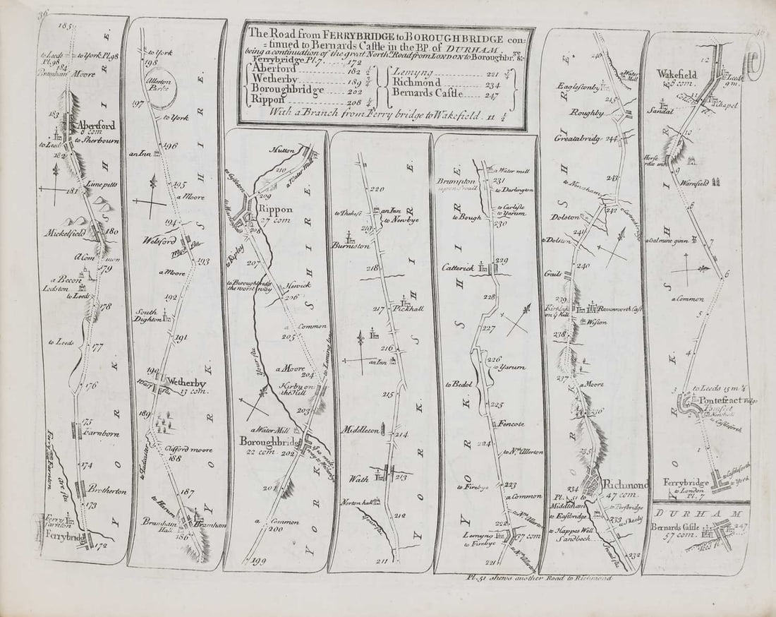 OGILBY (JOHN):: OGILBY (JOHN): The Roads through England Delineated, or, Ogilby's Survey, revised, improved and reduced to a size portable for the pocket by John Senex. John Bowles and Son, 1757. Engraved title, ful