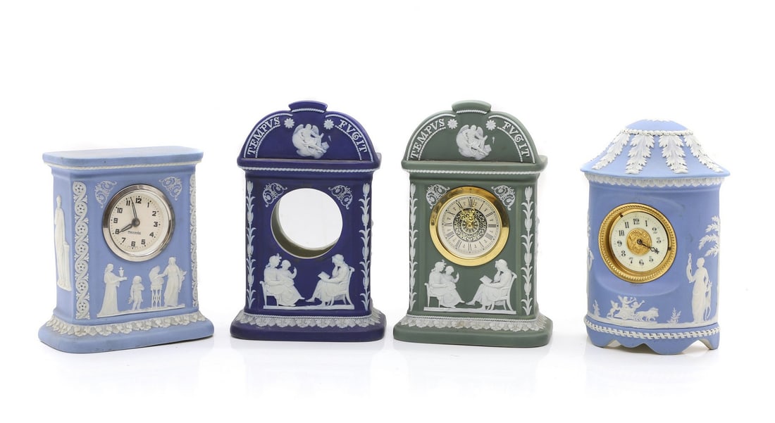 A group of four Wedgwood Jasperware mantle timepieces, (1 of 2)