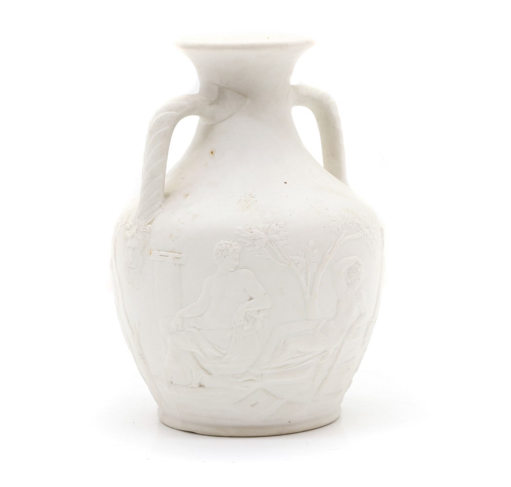 A stoneware Portland vase,: A stoneware Portland vase, late 19th century, attributed to Wedgwood, of typical form, 21.5cm high Provenance: The property of the late Baron John Mauger Langin Condition Report: Scratches and with a 