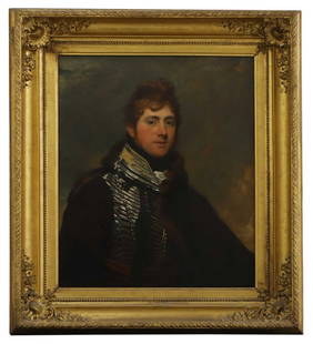 Sir William Beechey RA (1753-1839): Sir William Beechey RA (1753-1839) A portrait of a young officer, half-length, in uniform oil on canvas 78 x 64cm Condition Report: Framed: 104 x 92cm Craquelure and light surface dirt. A little spott