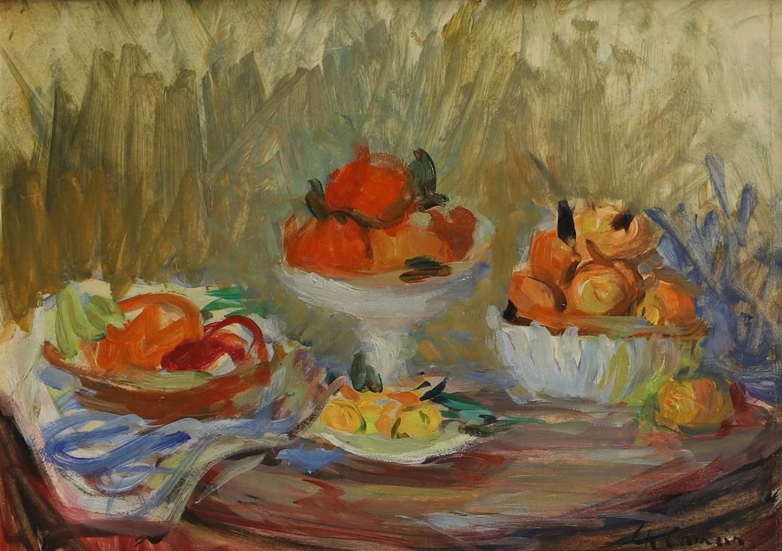 ▲ Charles Camoin (French, 1879-1965): ▲ Charles Camoin (French, 1879-1965) A still life of bowls of fruit signed 'C. Camoin' l.r., oil on canvas 24 x 33cm With a copy of a letter of authenticity from Paul Cailac, dated November 1969