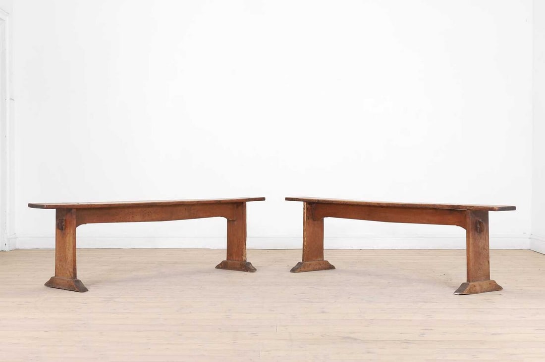 A pair of chestnut benches, (1 of 4)