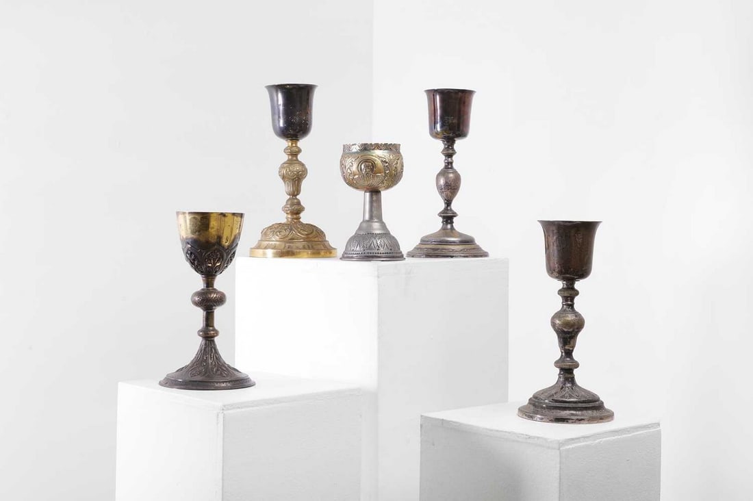 A group of metal Communion chalices, (1 of 5)