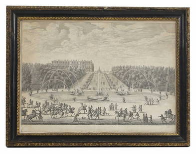 After Israel Silvestre: After Israel Silvestre 'Fountain of the Dragon at the Palace of Versailles' engraving, indistinctly inscribed within the plate 36.5 x 49cm, framed
