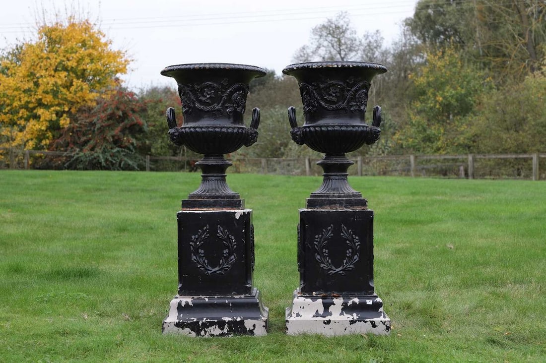 A pair of Victorian cast iron garden urns, (1 of 7)