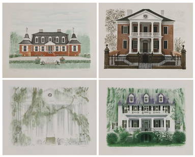 David Gentleman (b.1930): David Gentleman (b.1930) 'Miles Brewton House';'The Wedge, Plantation House';'Mulberry Plantation House';Untitled (unknown)four lithographs in colours from 'The Charleston Suite', 1971-72, each signe