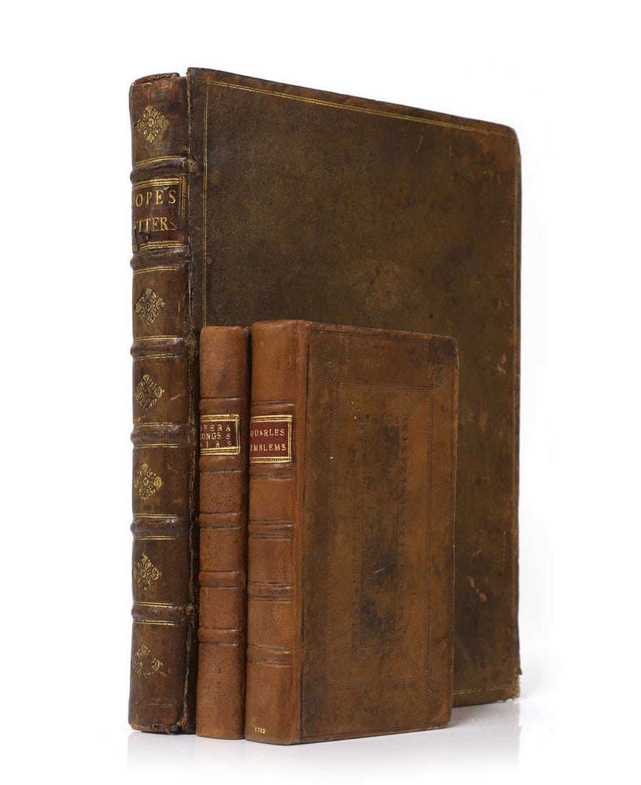 MIXED: POPE, A:: MIXED: POPE, A: Letters of Mr. Alexander Pope, and several of his Friends. J Wright, 1737, 4to. 332pp, Cont. full leather, hinges cracked; Quarles, F: Emblems, Divine and Moral; Together with Hierogly