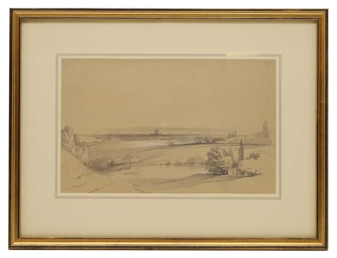 English School, 19th century: English School, 19th century A view of Rome, pencil and bodycolour, with a printed label verso 'Pupil of Edward Lear', 23 x 36cm, mounted an framed Condition Report: Fair overall.