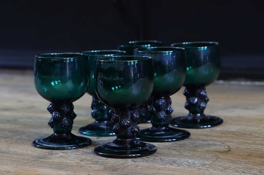 A group of six green glasses, (1 of 5)