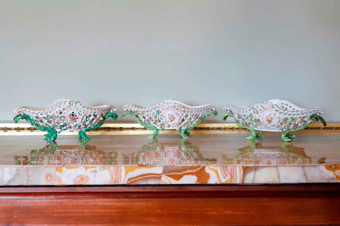 A set of three Meissen porcelain baskets, (1 of 6)