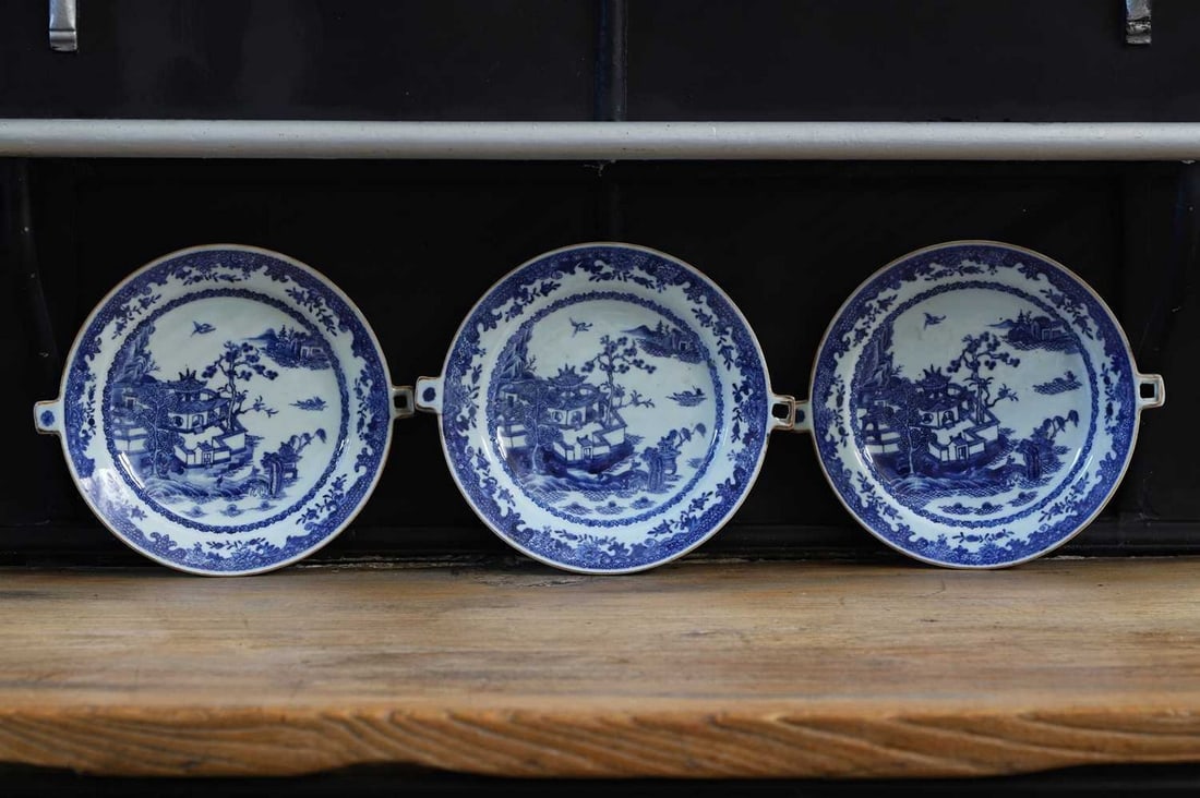 Three glazed earthenware warming dishes, (1 of 5)