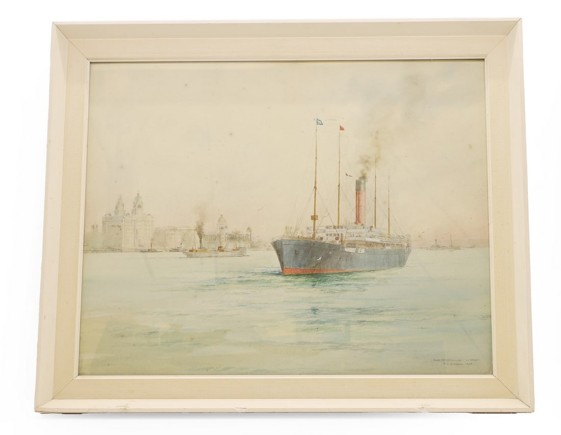 William Minshall Birchall (1884-1941): William Minshall Birchall (1884-1941) 'Blue Peter Flying - Liverpool signed and dated 1920, l.r. watercolour 39 x 50cm, framed and glazed Condition Report: Fair overall.